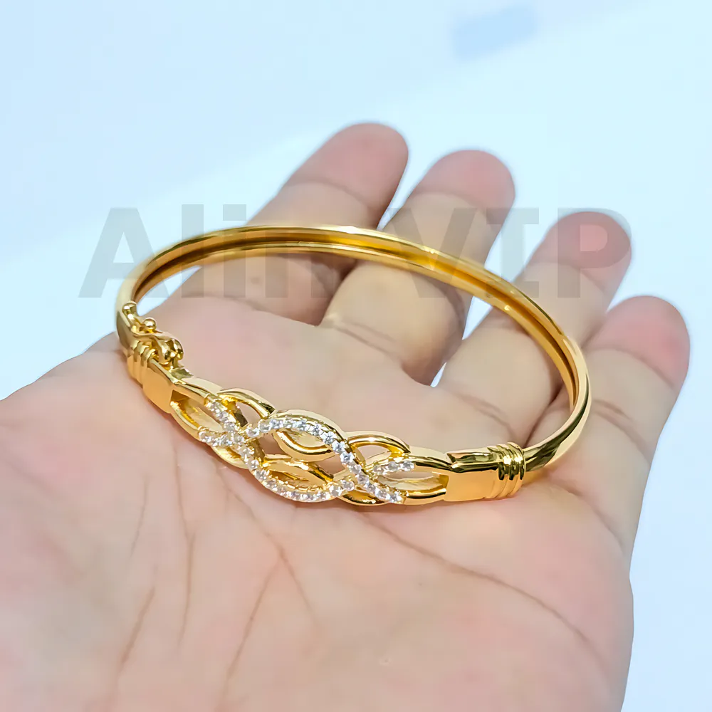 gelang bangle anyam tabur zirconia titanium lapis gold elegan harian tidak luntur alin vip glb021