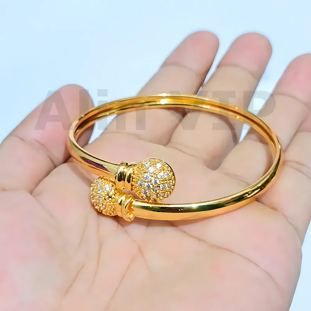 gelang bangle buka bola tabur zirconia titanium lapis gold fashion anti luntur alin vip glb007