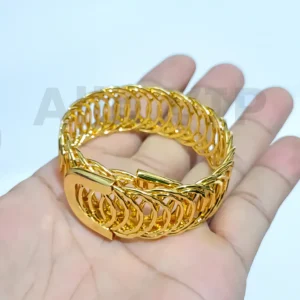 gelang bangle fleksibel 2cm lapis gold titanium anyam lentur nge per all size anti karat alin vip glb039