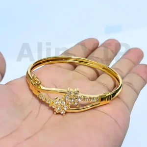 gelang bangle floral motif bunga tabur zirconia titanium lapis gold cantik pesta alin vip glb037