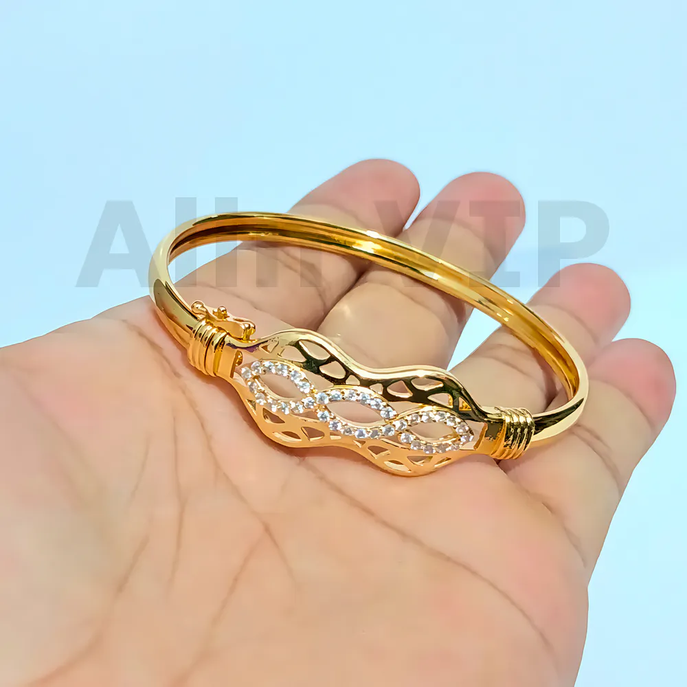 gelang bangle gelombang infinity zirconia titanium lapis gold stylish modern tidak kusam alin vip glb002