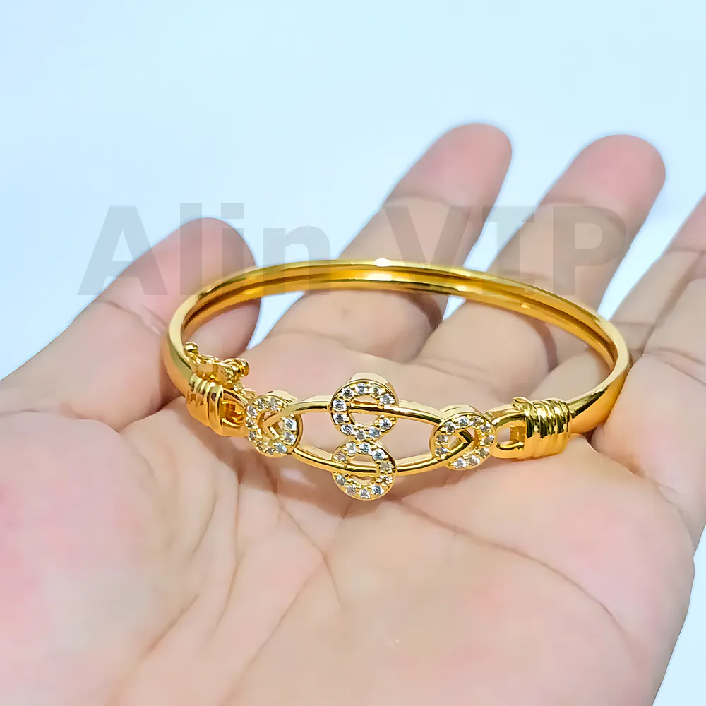 gelang bangle infinity tabur zirconia titanium lapis gold premium anti karat alin vip glb016