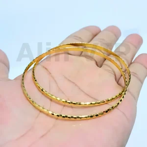 gelang bangle kroncong set 2pcs 6.5cm gold plated titanium potong kilau tipis awet alin vip glb047