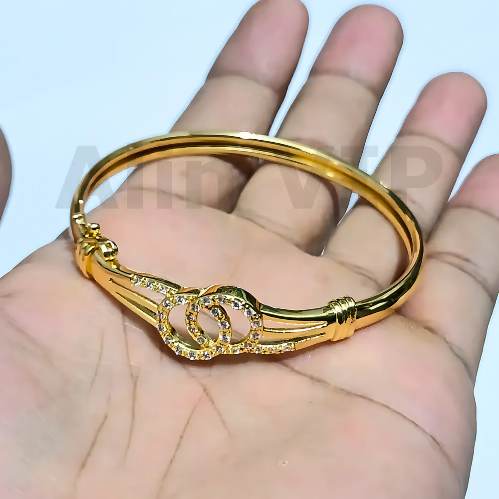 gelang bangle loop ganda titanium lapis gold tabur zirconia mewah kilau pesta anti luntur alin vip glb013