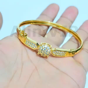 gelang bangle mahkota tabur zirconia titanium lapis gold elegan kondangan anti karat alin vip glb046