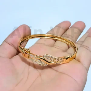 gelang bangle motif gelombang hias mata gold titanium aksesoris cantik stylish daily outfit ringan alin vip glb036