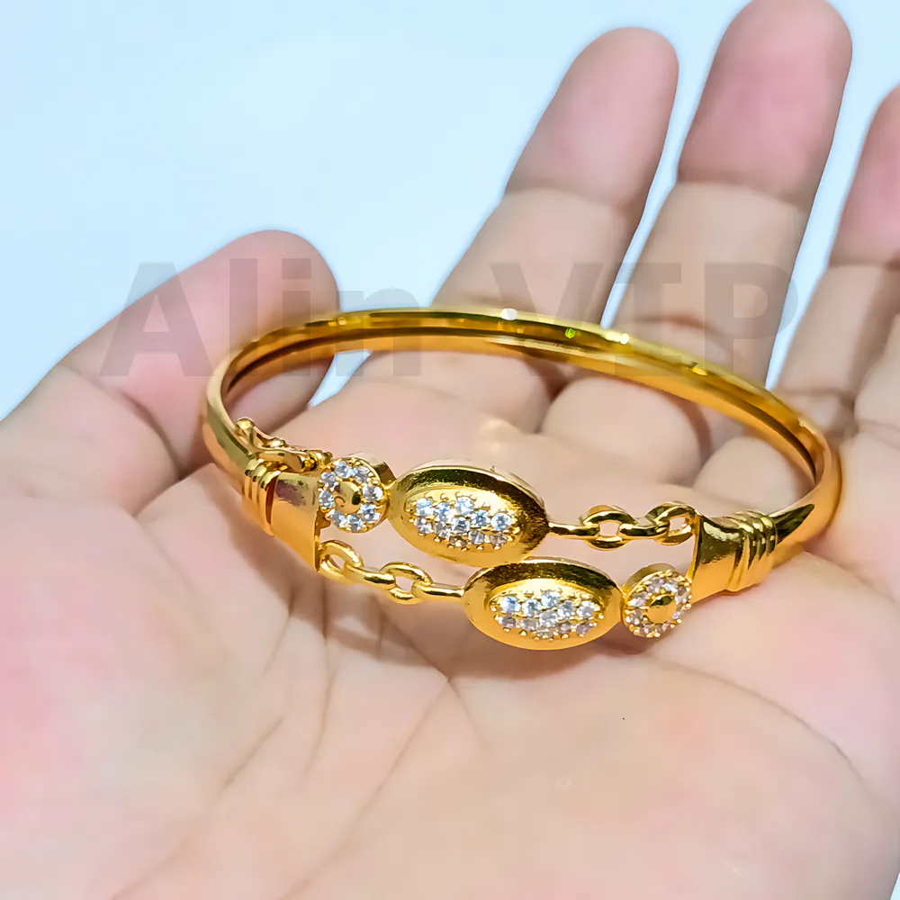 gelang bangle oval ganda fashion gold titanium aksesoris kasual elegan anti karat alin vip glb040