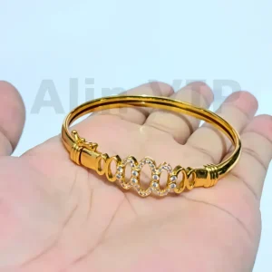 gelang bangle oval zirconia warna gold titanium deret lingkaran cantik kilau harian tidak luntur alin vip glb025