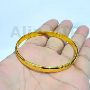 gelang bangle pasir lebar 6mm titanium warna gold tekstur doff glossy tebal anti luntur alin vip glb018