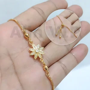 gelang serut aesthetic lapisan logam gold bunga zircon berkilau alin vip gls010
