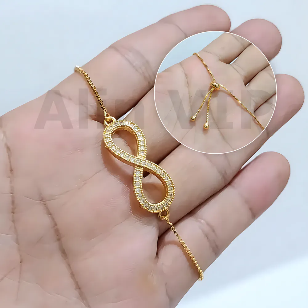 gelang serut charm infinity tone gold zirconia elegan wanita alin vip gls036