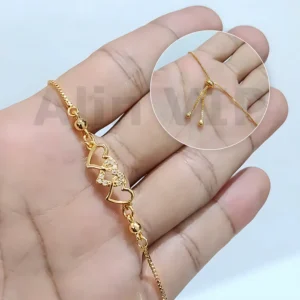 gelang serut charm love hati gold plated mewah korea alin vip gls025