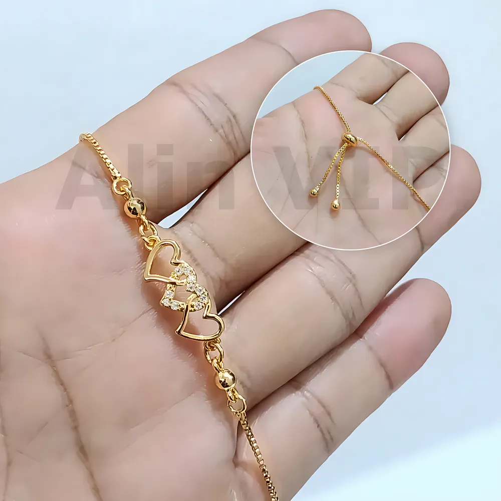 gelang serut charm love hati gold plated mewah korea alin vip gls025