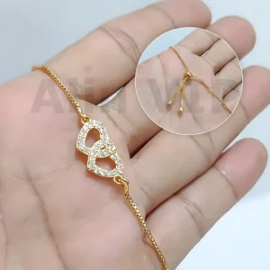 gelang serut dua hati bertautan permata zirconia aksesoris cantik alin vip gls044