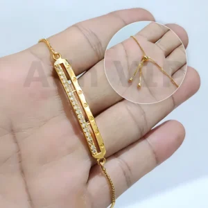 gelang serut fashion charm batang zirconia tone gold elegan alin vip gls003