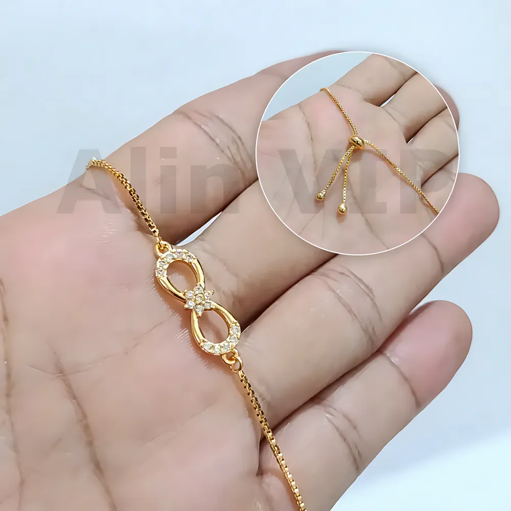 gelang serut infinity bunga zircon style korea lapisan logam gold alin vip gls052