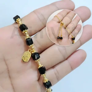 gelang serut kristal hitam aksesoris wanita elegan lapisan logam alin vip gls024