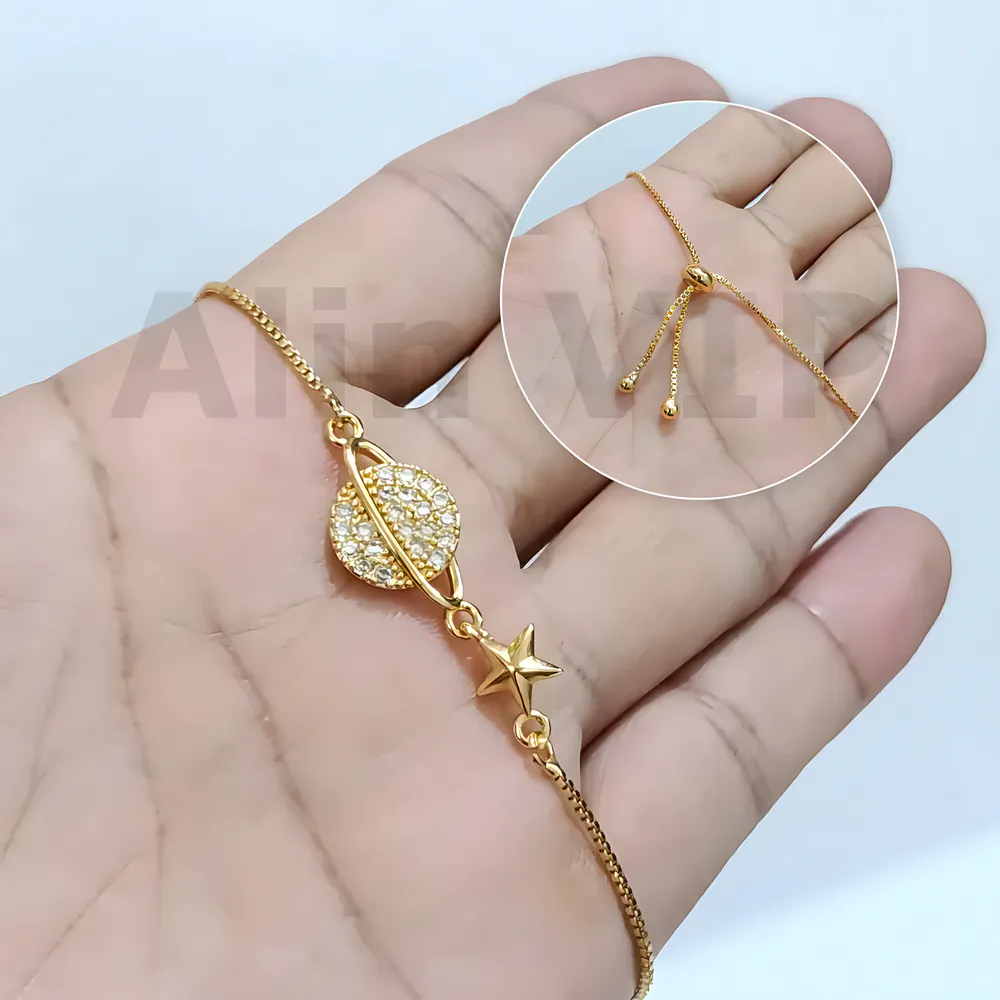gelang serut lapis emas charm planet zirconia fashion alin vip gls014