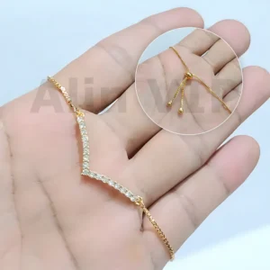 gelang serut lapis gold model v zirconia minimalis alin vip gls016