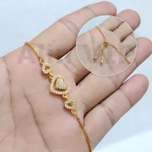 gelang serut minimalis lapis gold tiga hati elegan alin vip gls053