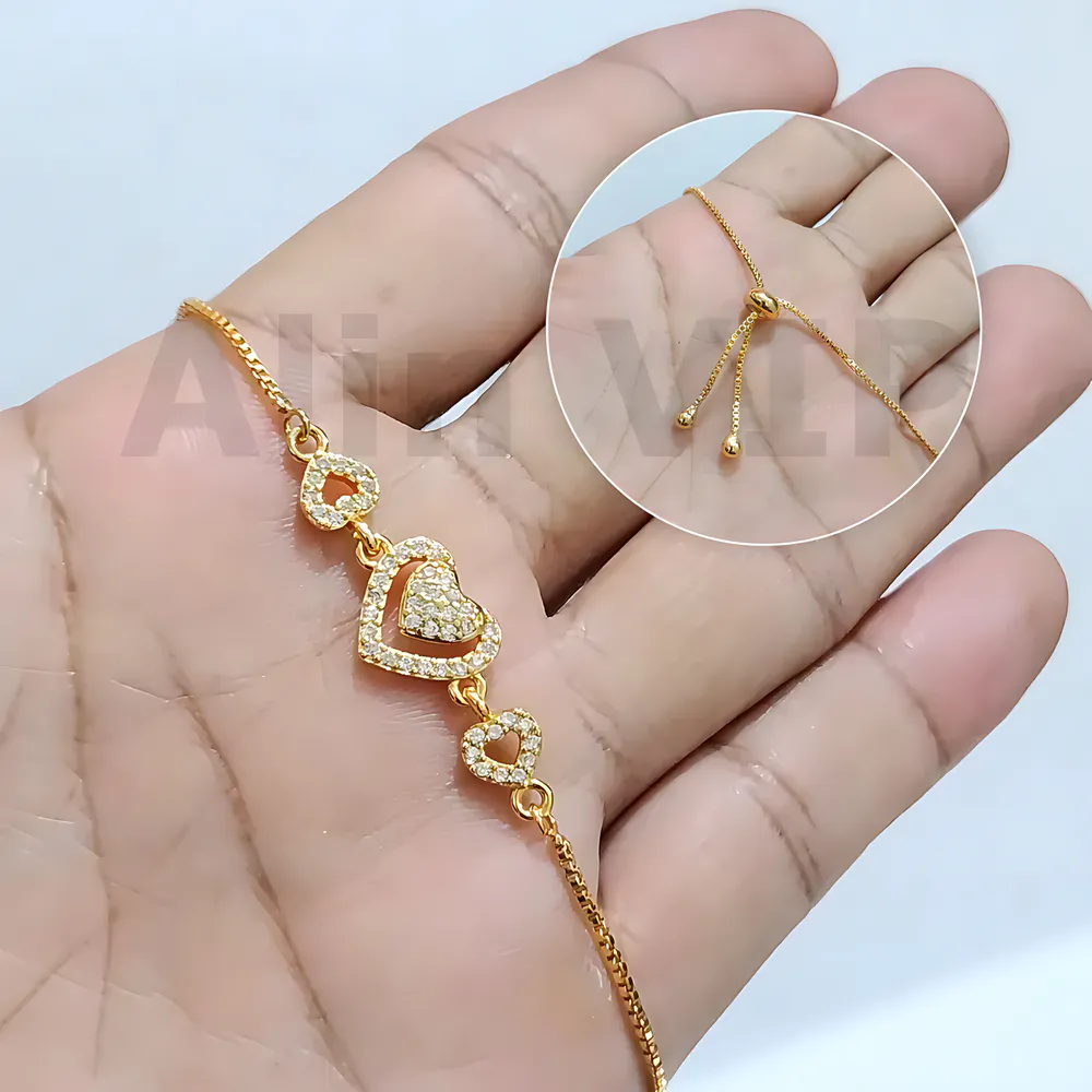 gelang serut minimalis lapis gold tiga hati elegan alin vip gls053