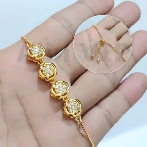 gelang serut model bunga kepang zirconia warna gold mewah alin vip gls007