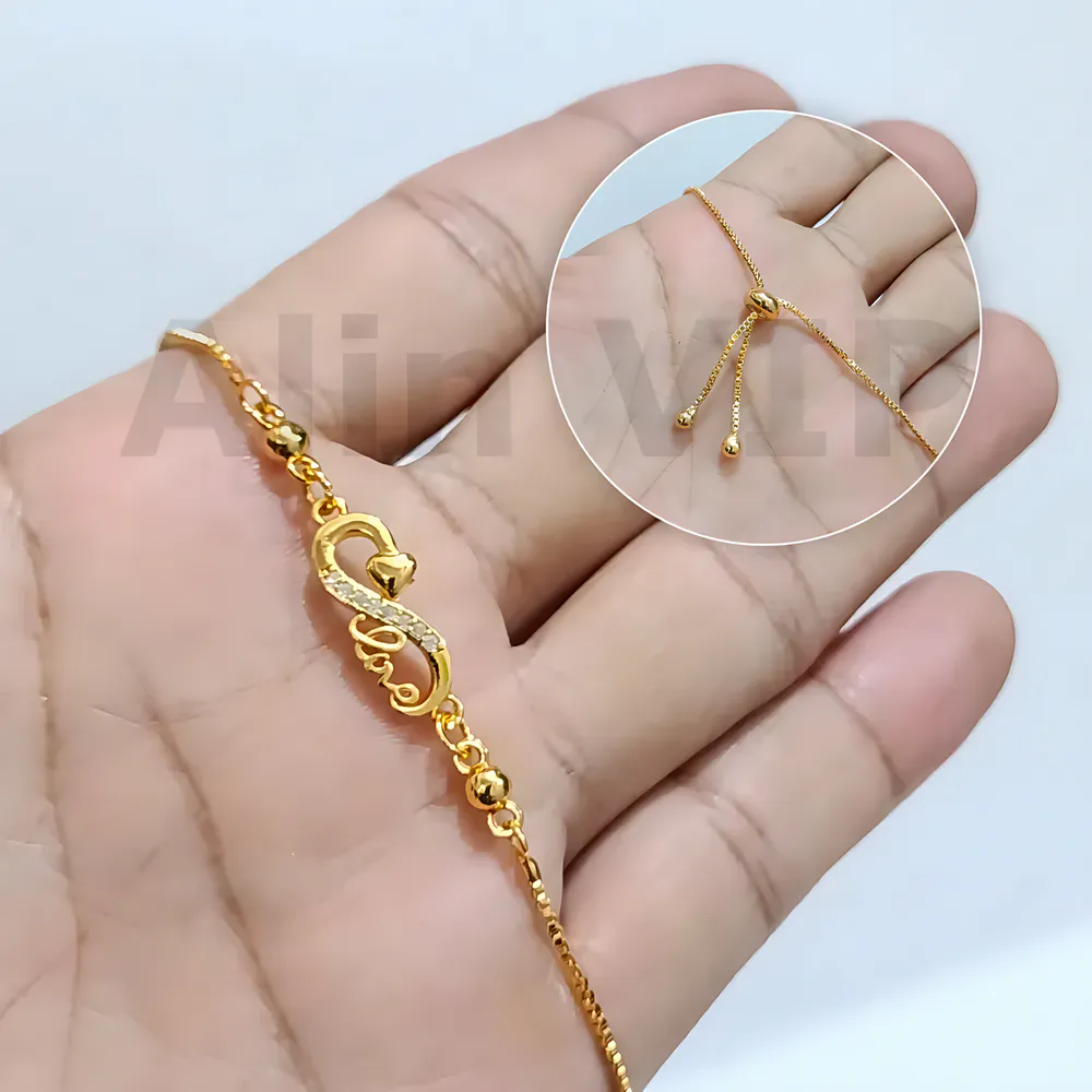 gelang serut model love tulisan fashion gold elegan cantik alin vip gls028
