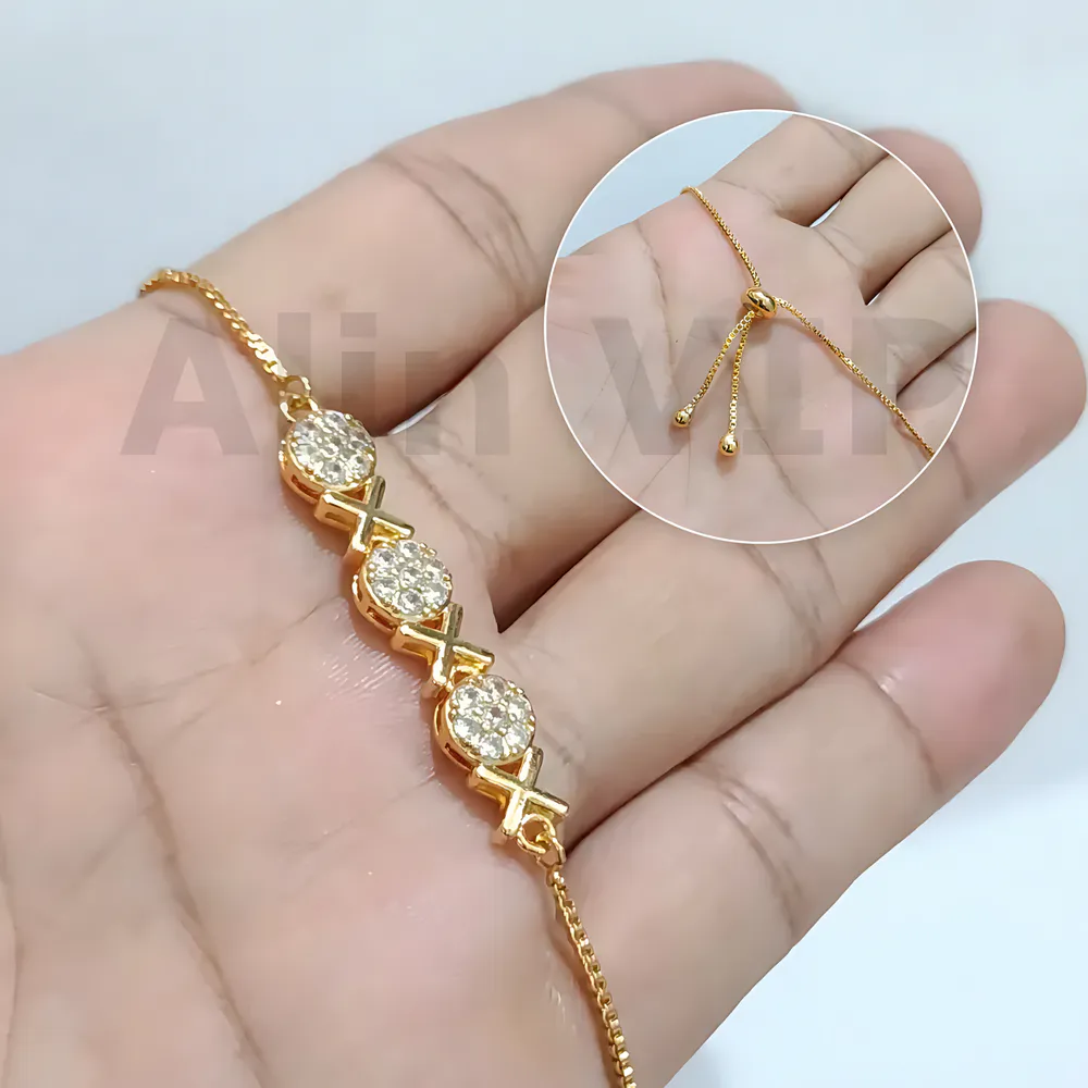 gelang serut motif silang bulat permata aksesoris tangan fashion alin vip gls019