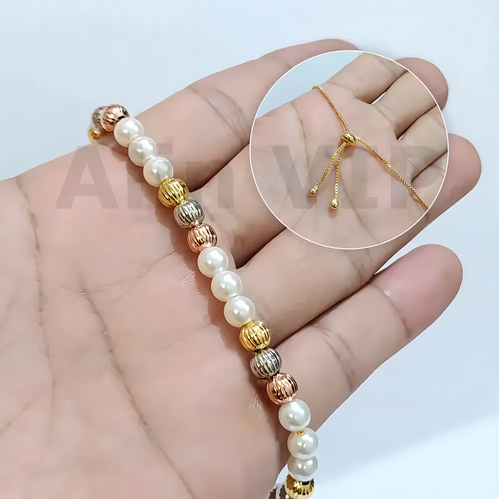 gelang serut mutiara mix bola gold rosegold silver mewah alin vip gls054
