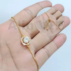 gelang serut permata tunggal bulat bingkai zircon lapisan gold alin vip gls023