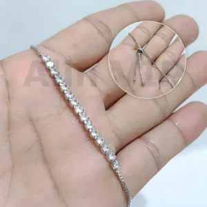 gelang serut tennis style baris permata simpel warna silver alin vip gls047