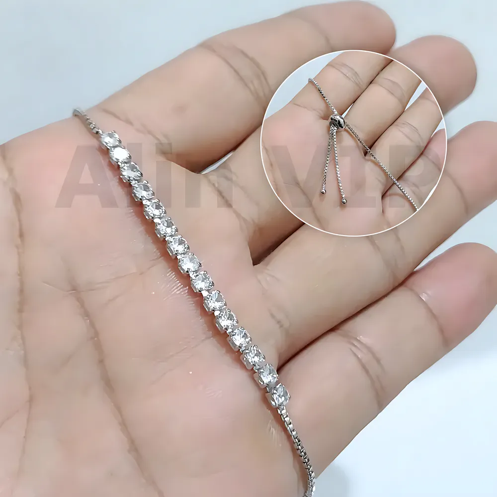 gelang serut tennis style baris permata simpel warna silver alin vip gls047
