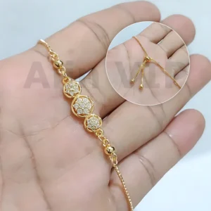 gelang serut tiga lingkaran permata zircon aksesoris lapis emas alin vip gls017