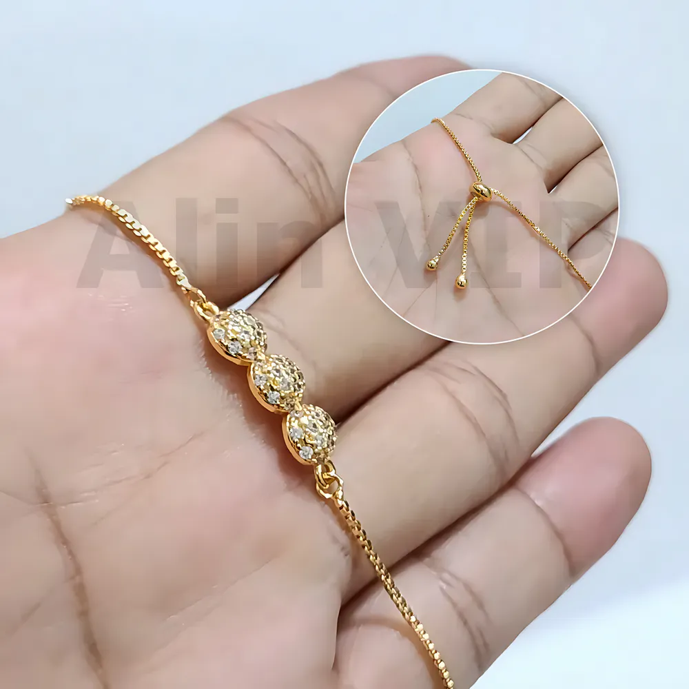 gelang serut wanita bisa diatur lapis emas bulat permata zircon alin vip gls042