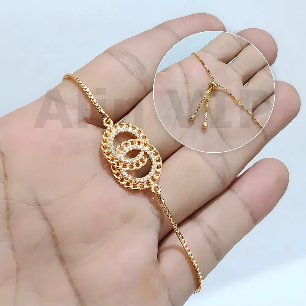 gelang serut wanita lapis emas charm lingkaran zirconia mewah alin vip gls030