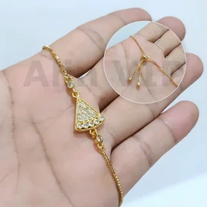 gelang serut wanita lapis emas charm zirconia segitiga alin vip gls008