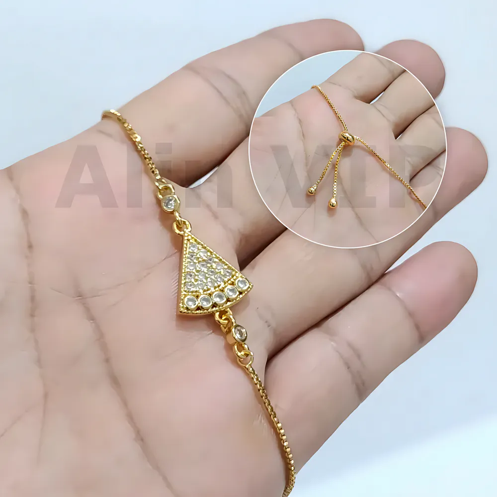 gelang serut wanita lapis emas charm zirconia segitiga alin vip gls008