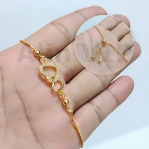 gelang serut wanita lapis emas motif dua hati permata zirconia alin vip gls031