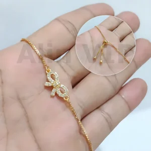 gelang serut wanita lapis emas motif pita permata zirconia alin vip gls004