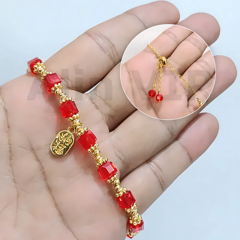 gelang serut wanita lapis gold kristal merah elegan alin vip gls013