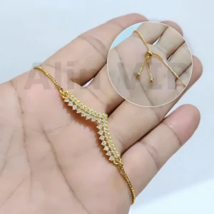 gelang serut wanita lapis gold model v zirconia mewah alin vip gls041