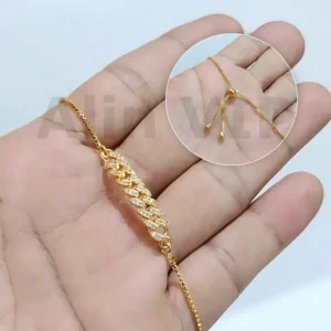gelang serut wanita rantai cuban zirconia lapisan logam gold korea alin vip gls046