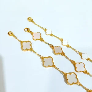 gelang clover putih titanium gold bingkai gerigi alin vip glw210