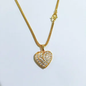 kalung titanium wanita gold liontin love hati permata rantai milano anti karat luntur alin vip klw124