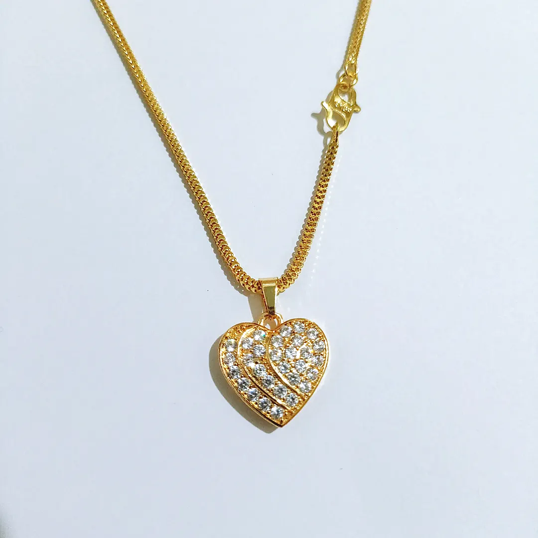 kalung titanium wanita gold liontin love hati permata rantai milano anti karat luntur alin vip klw124