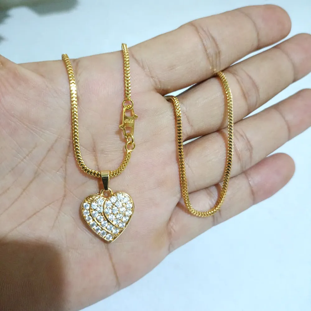kalung titanium wanita milano gold liontin love zircon 45cm anti karat alin vip klw124