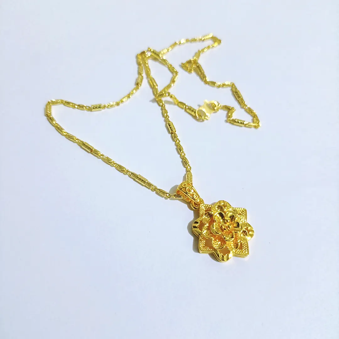 kalung bunga segi enam titanium gold wanita rantai bambu anti karat alin vip klw128
