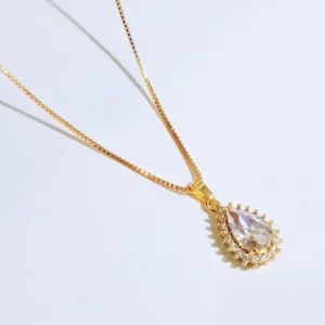 kalung liontin tetes air permata putih rantai italy titanium gold alin vip klw130
