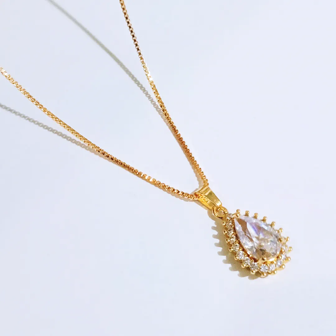kalung liontin tetes air permata putih rantai italy titanium gold alin vip klw130