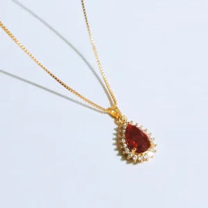 kalung titanium gold liontin tetes air permata merah rantai italy alin vip klw129
